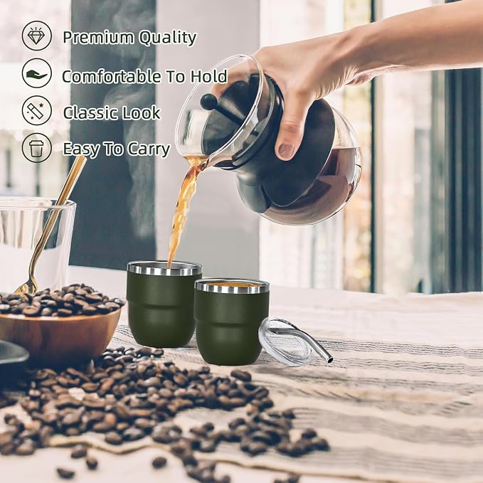 CHLJAR Espresso Cups, 4oz Insulated Espresso Cup Set of 2, Espresso Shot Cups, Stainless Steel Espresso Glasses, Stackable Mini Tumbler, Small Cup for Coffee