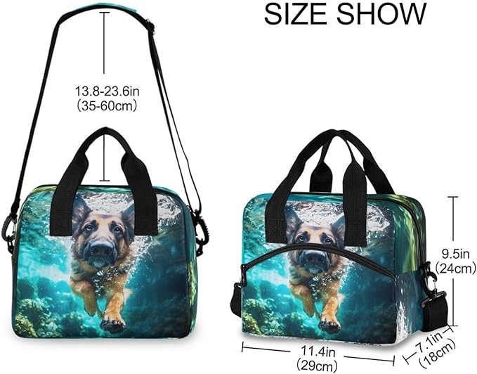 ALAZA German Shepherd Dog Swimming Underwater Lunch Box for Men Women Adults Insulated Lunch Bag Cooler Bag with Adjustable Shoulder Strap for Work Picnic Travel