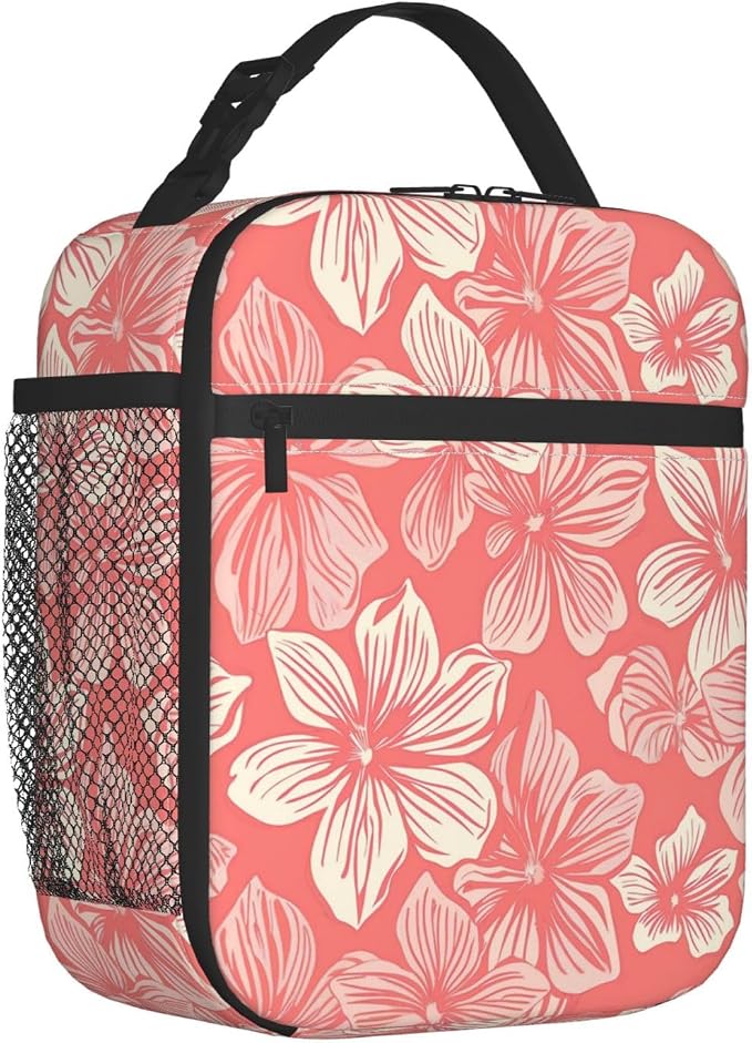 Pink Floral Lunch Box for Adults Women Girls Boys Kids Flower Lunch Box Insulated Cooler Reusable Lunch Bag Container Gifts for Work Office Picnic Travel School