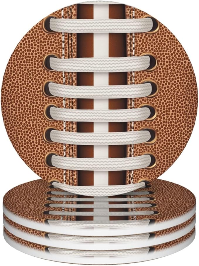 Football Themed Coasters Set of 4 Absorbent Ceramic Coasters for Drinks Modern Cup Coaster with Cork Backing Cute Stone Coaster Housewarming Gifts 4.1 Inches