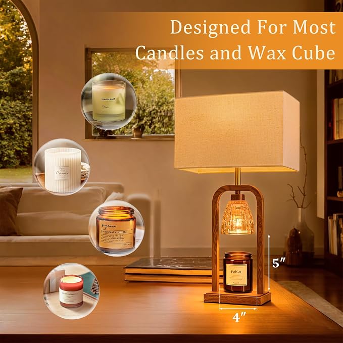 PoKat Electric Candle Warmer Lamps Gold, Lamp Candle Warmers with Timer Dimmer, Wax Light Warming Table Lamps Set of 2 for Jar Candles, Modern Bedside Lamp for Home Decor Living Room, Bulb Included