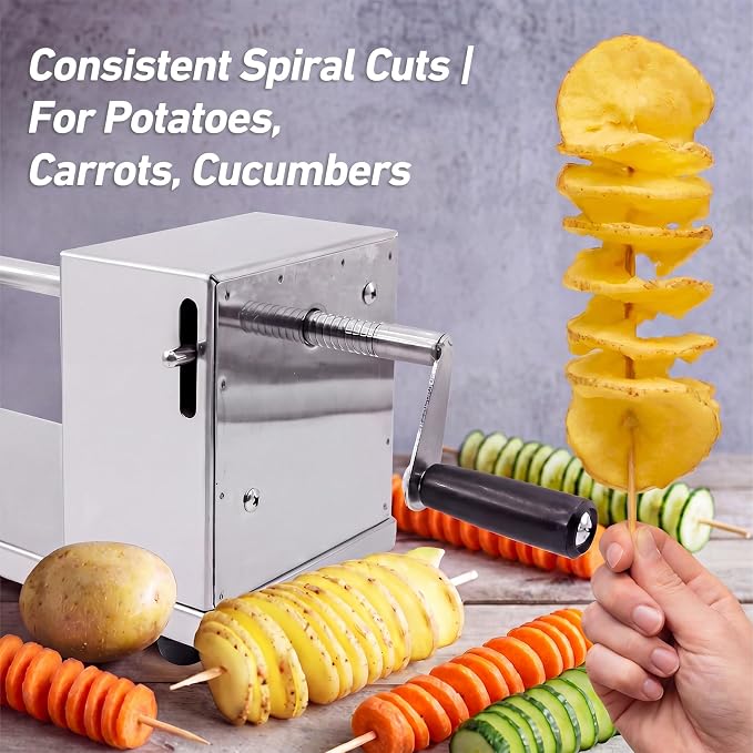 RioRand Manual Spiral Potato Cutter, Stainless Steel Tornado Twister with Blades for Curly Fries, DIY Potato Slicer for Home Kitchen, BBQ, Carrots, Cucumbers