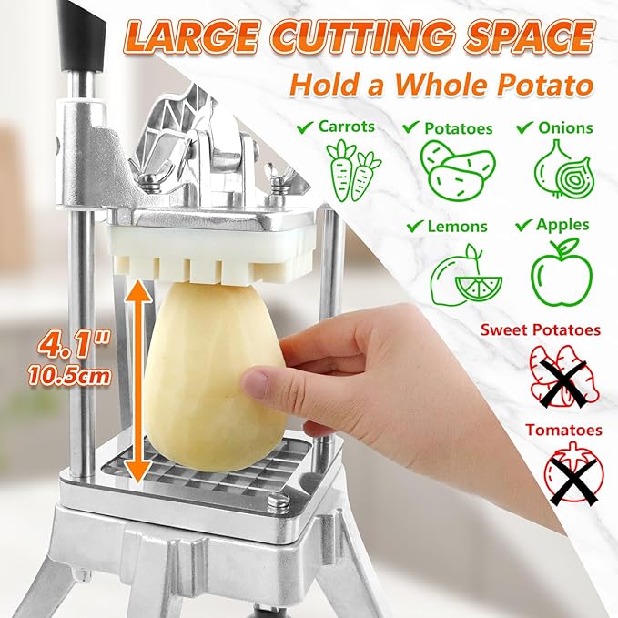 Anatole Commercial French Fry Cutter with 1/4'' 3/8'' 1/2'' 8-Wedges Stainless Steel Blades Vertical Potato Slicer Manual Vegetable Chopper for Onion Carrot Lemon