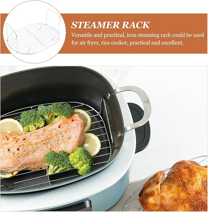 BESTOYARD Steamer Rack with Handle 11.02X7.87X5.11 Inch Metal Cooking Steaming Rack for Slow Cooker Air Fryer Roasting and Cooling Kitchen Use