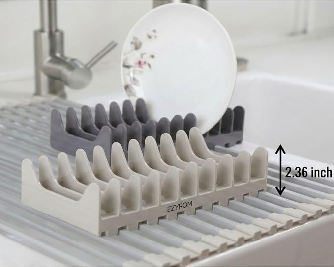Large Aluminum Roll Up Dish Drying Rack (20.5" x 13") - Fits Sinks up to 19.5 Inches, Heavy Duty Square Bar, Rust-Proof & Heat Resistant with Removable Dish Holder (Beige Large)
