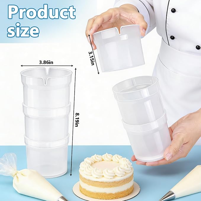 Pastry Piping Bag Holder Stand SET for Filling – Plastic Bakery Piping Stand with 3 Silicone Icing Bag Ties and 1 Frosting Coupler – Stable Baking Decorating Tool (Efficient Set)