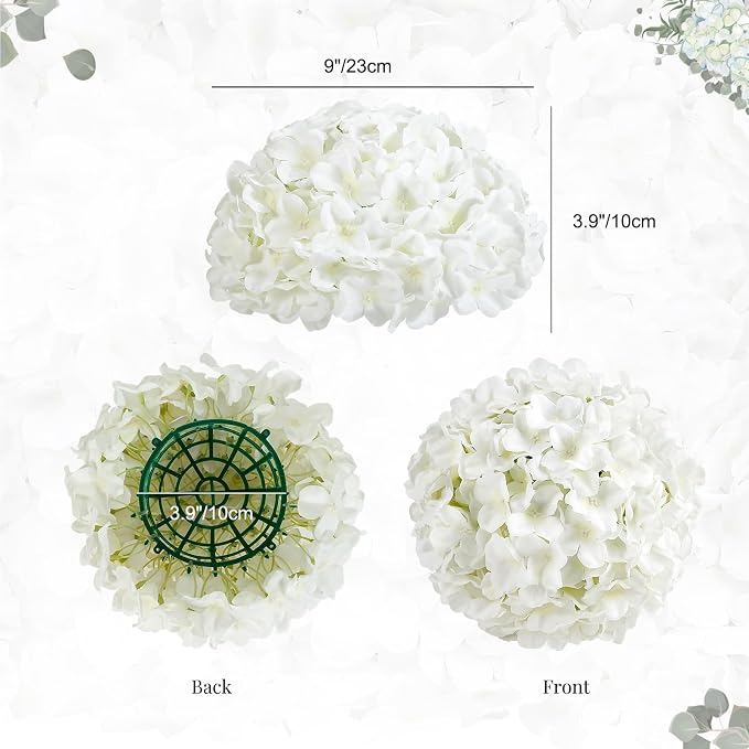 Auihiay 8 PCS Half Hydrangea Wedding Flower Balls for Centerpieces, White Hydrangea Artificial Flower Ball Centerpieces, Artificial Flower Balls for Tables Centerpieces, Home, Wedding Decoration