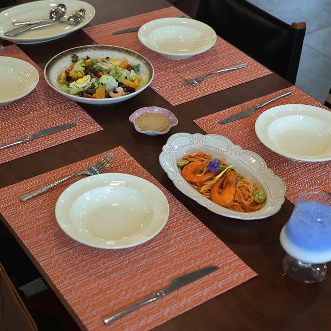 AHHFSMEI Placemats Set of 4 Washable Woven Vinyl Placemats for Dining Table Heat Resistant Non-Slip Stain Resistant Table Mats for Kitchen & Home Decor(Multi Orange,4)