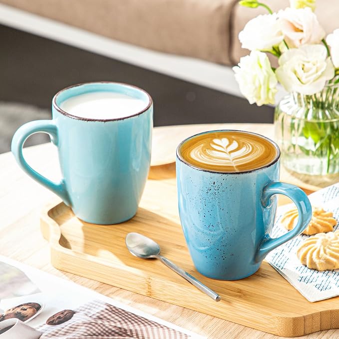 vancasso Navia Coffee Mug Set of 4, Ceramic 12 Oz Coffee Cups for Cappuccino, Latte, Tea, Multi Blue