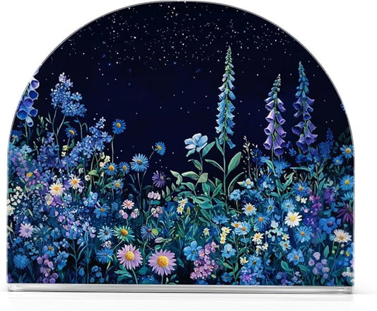 Fustylead Wildflower Starry Night Flowers Blue Black Napkin Holder for Table Acrylic Vertical Napkin Holders for Paper Napkins Decor Napkin Dispenser for Home Party Dining Cocktail Kitchen Accessories