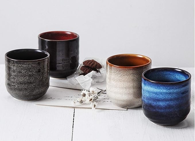 Japanese Style Ceramic Tea Set, Tea Cup, Coffee Cup, Yerba Mate Set, Ceramic Mate Cup Set of 4 (cream-colored)