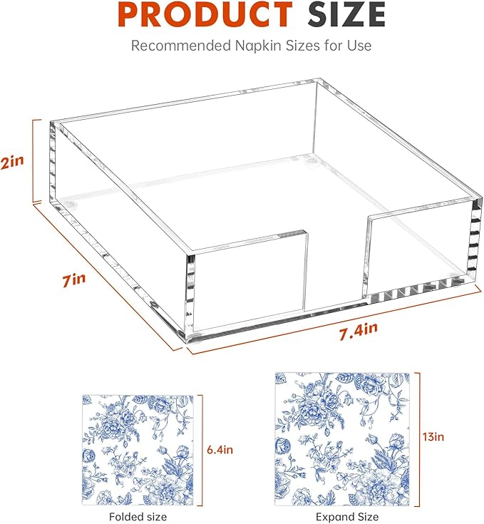 Kordory Acrylic Napkin Holder for Table, Clear Plastic Flat Napkin Holder, Modern Square Paper Napkin Holders for Kitchen, Dinner Table Guest Napkins Holder for Home, Hotel, Restaurant, Bar