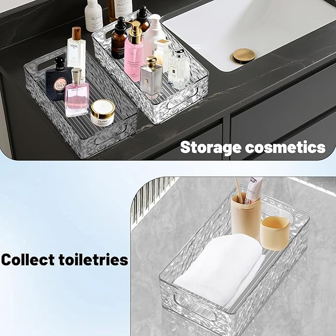 2 Pack Clear Plastic Acrylic Storage Bins,Multi-Purpose Cabinet Organizers,Stackable Pantry Containers for Home Kitchen,Bathroom Office Closet Garage Freezer Fridge（Transparent）
