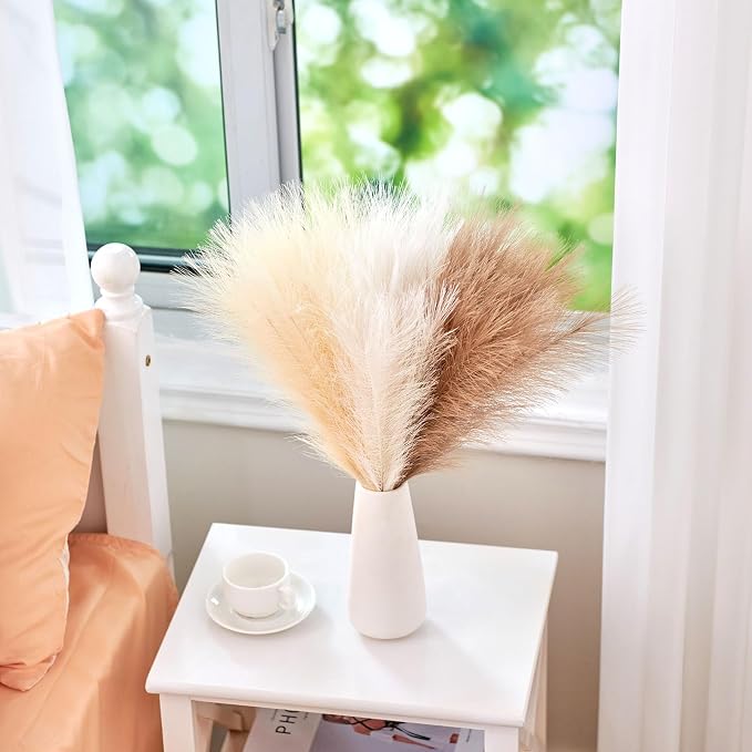 Serwalin 𝟲𝟬pcs Pampas Grass Decor, 𝟭𝟳.𝟳Inch Pampas Grass Home Decor, Faux Pampas Grass Bulk Boho Decor, Artificial Fake Flowers Fluffy, Vase Filler Faux Pampas Decoration Ivory Beige Sand