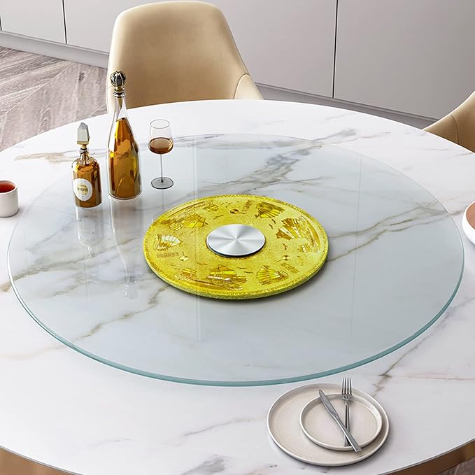 HORV Lazy Susan Swivel Turntable Round Tempered Glass Dining Table Tray Household Large Rotating Stand Kitchen Serving Plate Tabletop Organizer Spices Storage Holder for Banquets Party Family Dinners