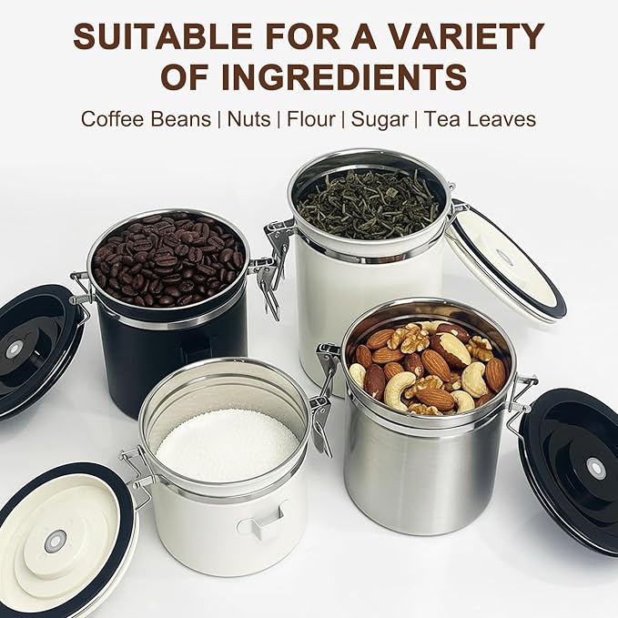 1.8L Airtight Vacuum Coffee Canister, Stainless Steel Storage Container for Coffee Beans and Grounds with Scoop.Suitable for coffee powder, coffee beans, rice, tea leaves, sugar, flour, and grains
