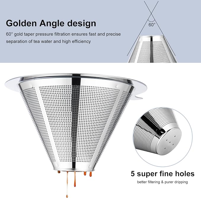 Pour Over Coffee Maker,Coffee Filter,Slow Drip Paperless Stainless Steel Cone Coffee Dripper(1-2 Cup)