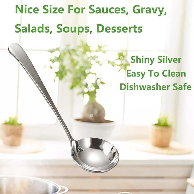 Asanta 2 PCS Small Soup Ladle, 7.7 Inch Sauce ladle, Durable 304 Stainless Steel Gravy Ladle Spoon, Mini Kitchen Serving Ladles for Sauces, Gravy, Salads, Soups, Desserts