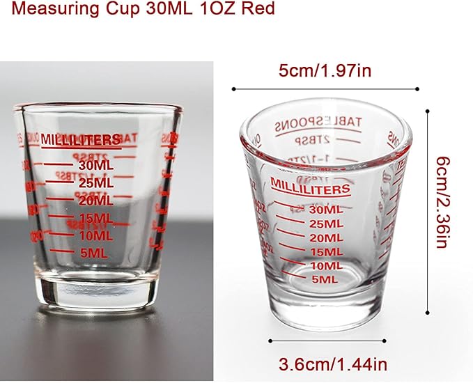 Shot Glass Measuring Cup 3 Ounce/90ML Liquid Heavy High Espresso Glass Cup 2 pcs by TIYOORTA (Red 90ML 30ML) …