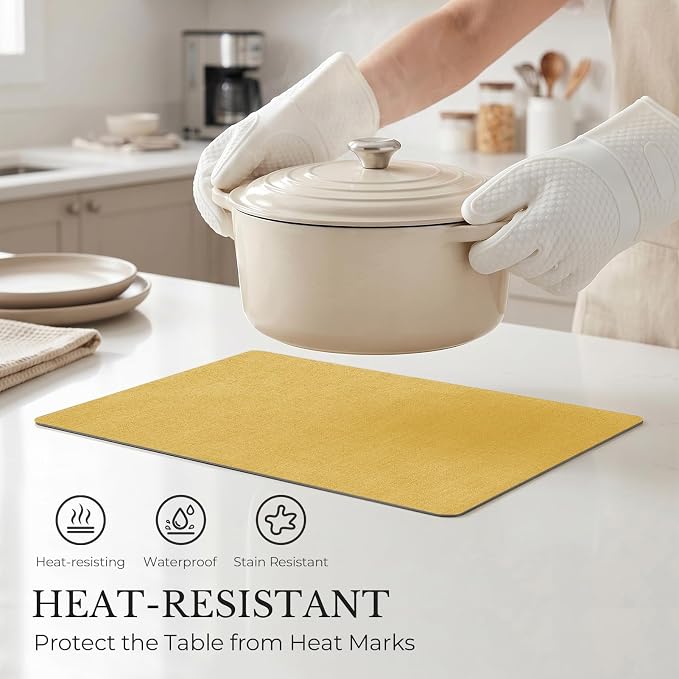 Romanstile Vinyl Placemats Set of 8, Reversible Faux Leather Heat Resistant Wipeable Table Mats, Waterproof Washable Non-Slip Table Placemats for Dining/Kitchen/Party/Outdoor (Grey Yellow, 12" x 17")