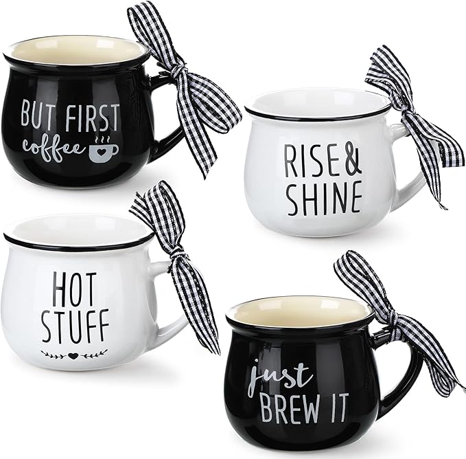 Patelai 4 Pcs Mini Espresso Cups 5 oz Coffee Mugs Set with Handle for Coffee Bar Tiered Tray Farmhouse Kitchen Decoration Holiday Party Gift