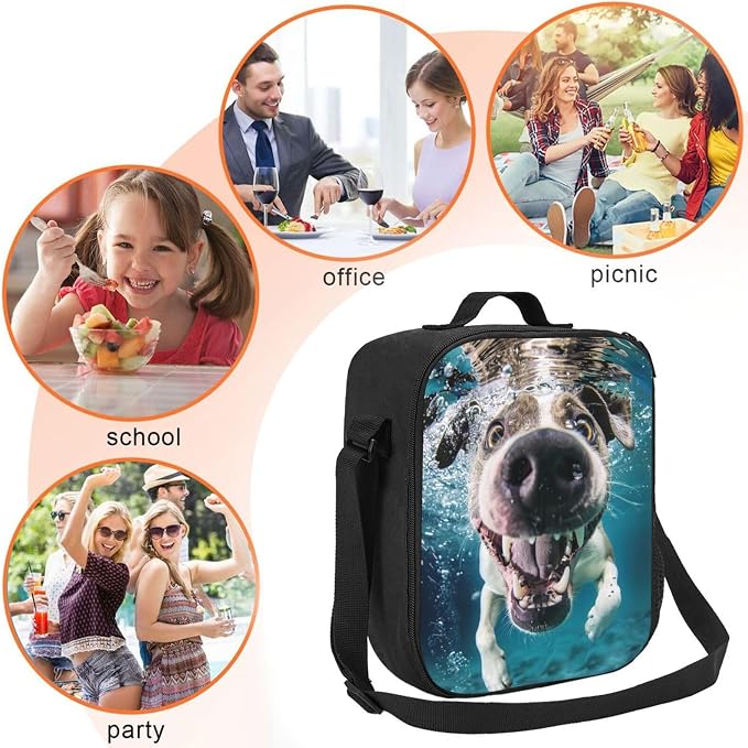 Insulated Lunch Bag, Reusable Portable Lunch Box With Shoulder Strap, Dog Printed Lunch Bag, Funny Cute Bento Lunchbox Cooler Thermal Meal Tote Kit