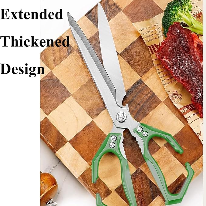 Extended Blade All Purpose Heavy Duty Kitchen Shears for Cooking BBQ, Ergonomi Roast Food Cutting Scissors Dishwasher Safe