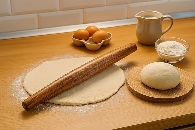 French Rolling Pin (18 Inch) – Wooden rolling pins for baking, Pizza, Pie Crust & Pastry. Cookie Roller – Handmade Tapered Dough Roller - Smooth, Durable & Elegant baking equipment