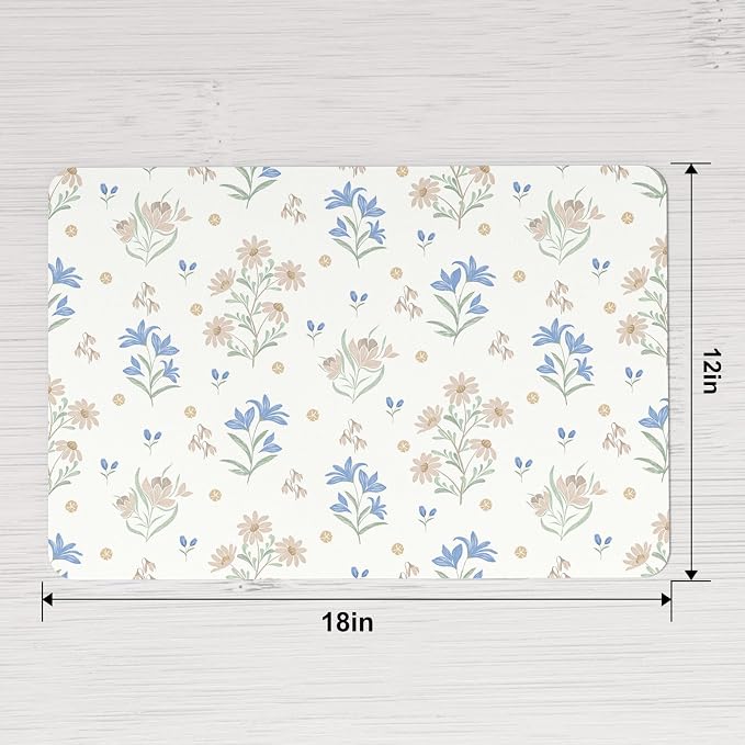QiyI Placemats Set of 6, 12x18 Inch Faux Leather Place Mats for Kitchen Dinning, Heat Resistant Anti Slip Floral Table Mats, Waterproof Wipeable Washable Placemat Party Table Décor, Minimal Flowers