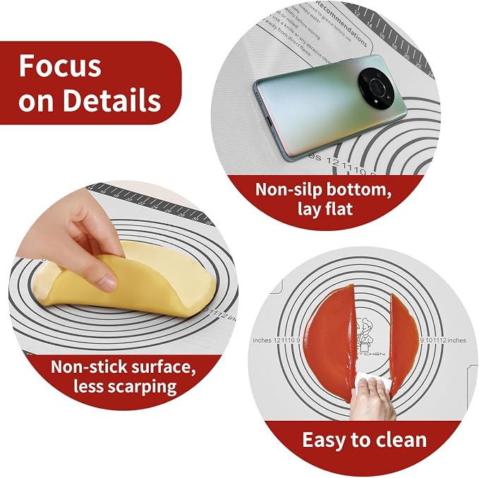 Silicone Baking Mat, Non Stick Silicone Pastry Mat for Dough Rolling, Fondant Mat, Pie Crust Pizza, Macaron,Cookie Sheet, Reusable Baking Supplier Tools White Gray 32X24INCH