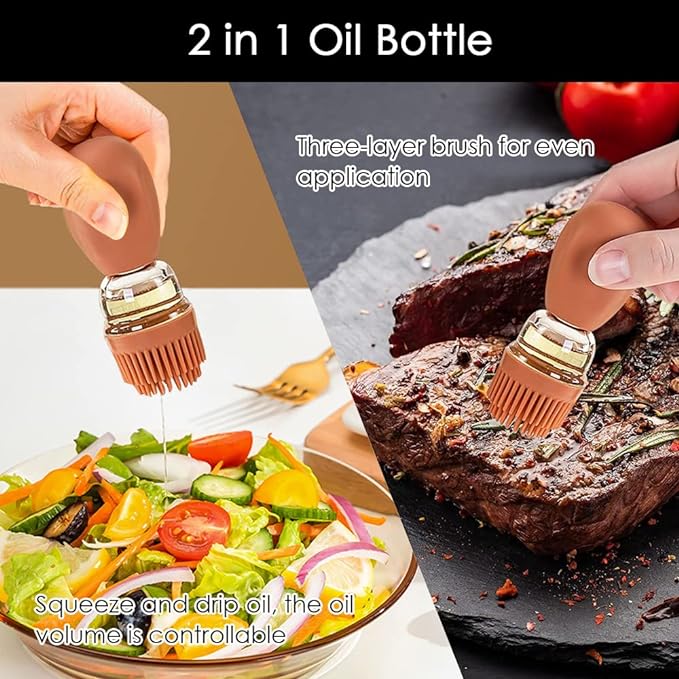 Oil Dispenser with Brush - Glass Olive Oil Dispenser for Kitchen, 2 IN 1 Oil Dispenser Bottle with Silicone Basting Brush for Cooking Vinegar Sauce BBQ Grill Frying, T-OB21, Red