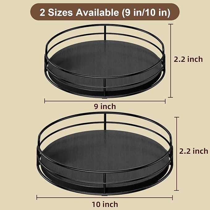 Optish 10" Lazy Susan Turntable for Table Top, Wooden Lazy Susan Organizer for Cabinet, Kitchen, Countertop, Pantry, Spice Organizer, Bathroom, Vanity, Table Decor, Black, Non-Slip Bottom