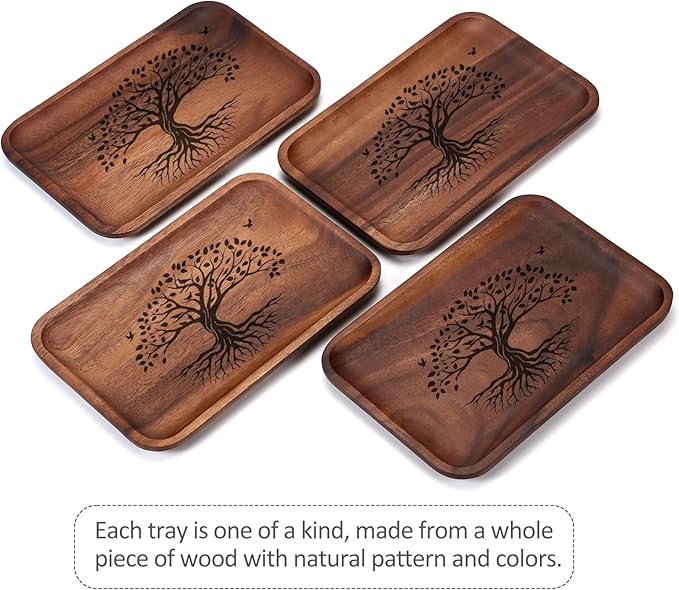 The Tree of Life Serving Acacia Wood Valet Tray for Men Women, Catch All Acacia Mens Key Dump Bedside Nightstand Organizer EDC Wooden Tray for Phone Watch Wallet Keys Jewelry