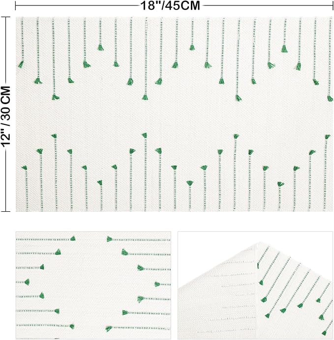 Artoid Mode Dark Green Farmhouse Woven Rustic Placemats Set of 6,12x18 Seasonal Holiday Macrame Burlap Kitchen Dining Table Decoration for Home Party Decor