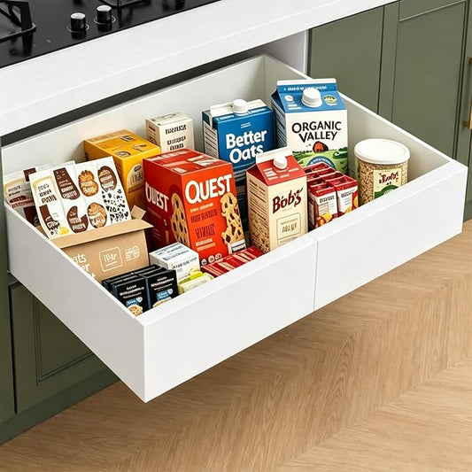 Expandable Pull Out Cabinet Organizer, No-Drill Pull Out Drawers, Roll-Out Shelf with Adhesive Pad & 3 Slide Rails for Framed Cabinets, Kitchen Pantry, 21" Deep, 12.2"-20.4", White, 1 Pack