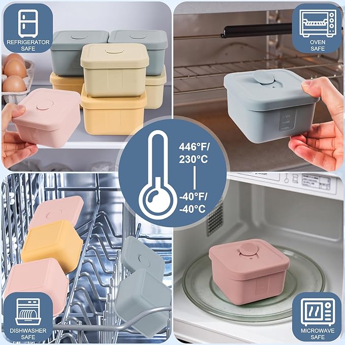 6 pcs 10 oz Silicone Snack Containers with Lids Silicone Food Storage Containers, Baby Snack Container Small Lunch Container for Kids, Daycare, School and Travel