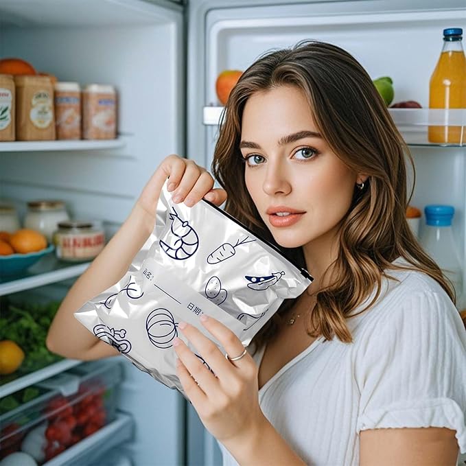 Reusable Aluminum Foil Sealable Storage Bags - Freezer Bags, Resealable Stand Up Pouches for Fresh Keeping, with Label, Zip Lock, Suitable for Vegetable, Fruit, Meat, and More,3 Size (15)