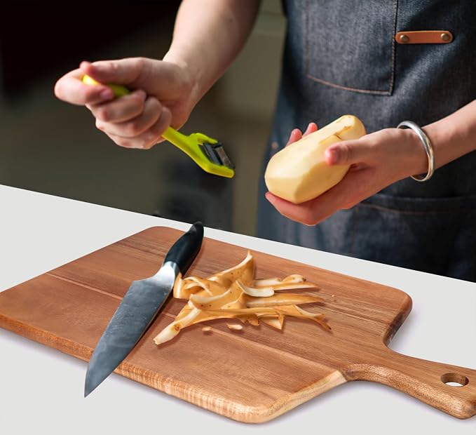 Acacia Wood Cutting Board with Handle Best Cheese for Charcuterie Board Kitchen Wooden Chopping Block for Meat Vegetable Bread Fruit Serving Board Wood Butcher Block Carving Board, 17" X 10"
