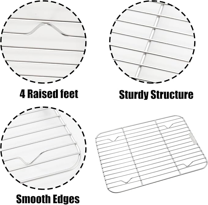 2 Pack 9.84" x 7.48" Baking Cooling Racks, 304 Stainless Steel Wire Baking Rack for Cooking Roasting Grilling