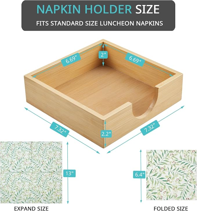 Bamboo Napkin Holder for Table, Napkins Holders For Paper Napkins, Flat Napkin Holder for Luncheon, Napkin Holders for Kitchen Dinner Table Decor, Napkin Dispenser for Indoor & Outdoor Use