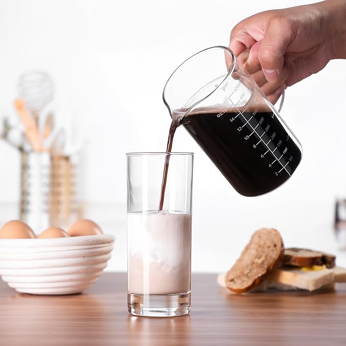 FrutPunch Glass Measuring Cup, 500ML (18OZ, 2 Cups), with Three Scales and V-Shaped Mouth Measuring Cup, High Borosilicate Glass Liquid Measuring Cups, Suitable for Kitchen and Restaurant.