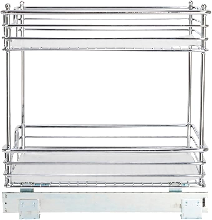 Household Essentials Glidez Chrome-Plated Steel Pull-Out/Slide-Out Storage Organizer with Plastic Liners for Under Cabinet Use - 2-Tier Design - Fits Standard Size Cabinet or Shelf, Chrome