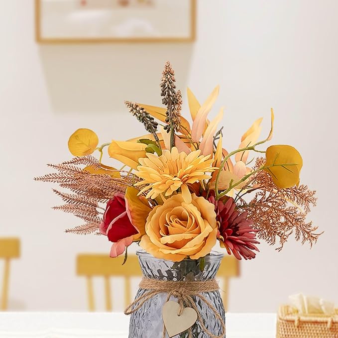 Leftover Fake Fall Flowers in Vase - Fall Floral Arrangement, Table Decor & Centerpieces for Kitchen & Coffee Table