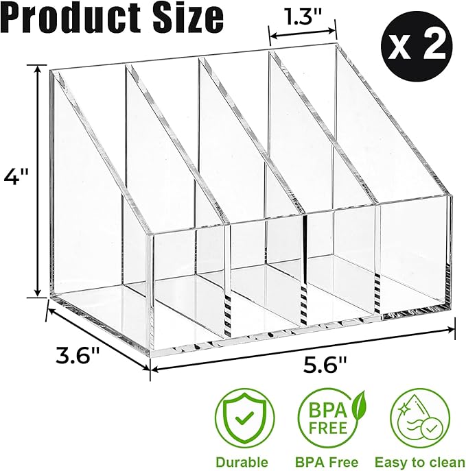 2 Pack Drink Packet Organizers, Clear Acrylic Water Flavor Packet Holder, 4 Compartments Cabinet Organizer Bins, Tea Bag Sugar Packet Storage for Pantry Kitchen Organization Drink Mixes