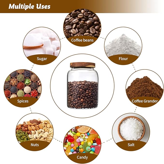 Glass Coffee Storage Jar with Lids Spoon Kitchen Borosilicate Glass Food Canister Containers for Sugar Ground Flours Coffee Beans Nut Pasta Spice Rice Loose Tea