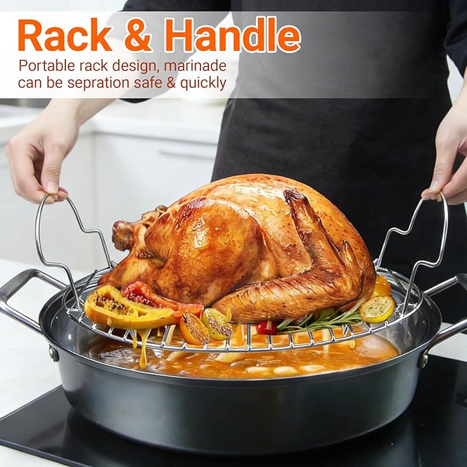 16.5inch Oval Roasting Rack for Oven, Stainless Steel Cooling Rack with Handle Wire Rack for Cooking, Grilling, Drying, Gifts for Mom Woman Wife Men