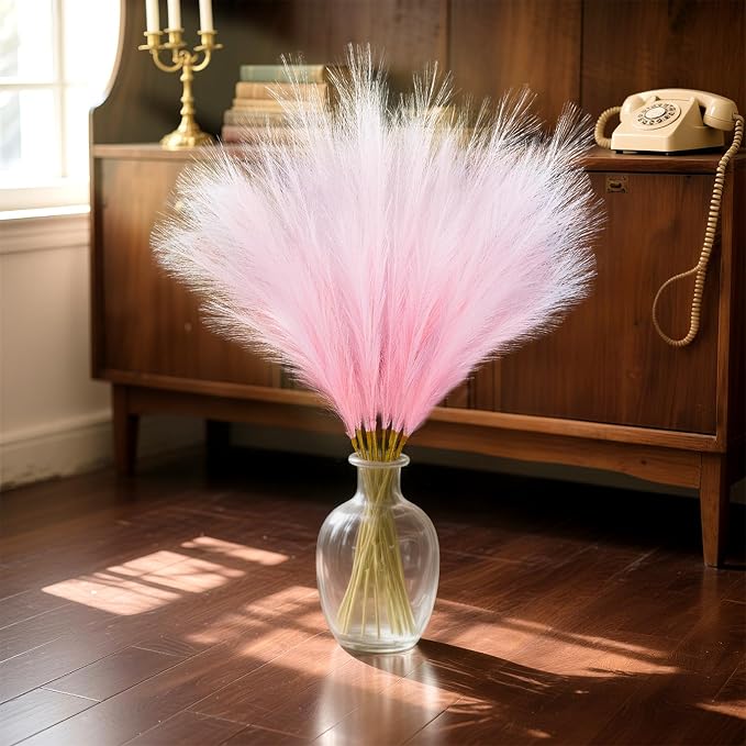 TORONTOKYO 8Pcs Pink Faux Pampas Grass Tall Decor, 35.4” Fluffy Artificial Pompous Grass Branches, Large Pampas Grass Reed Stems for Floor Vase Filler, Wedding, Baby Shower, Home and Boho Decor