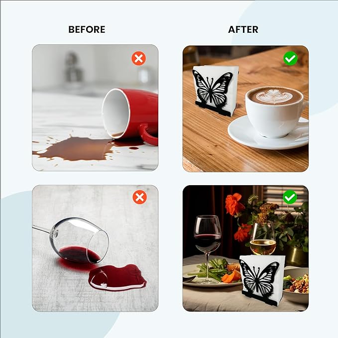 LFT 2‑Pack Napkin Holder Set, butterfly napkin holder set for everyday and cocktail napkins, metal stand for table, kitchen