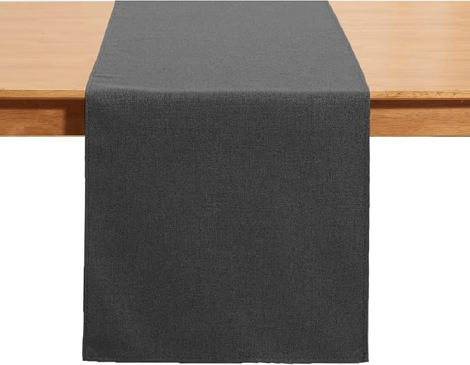 Black Grey Table Runner 13x72 Inches Long, Cotton Linen Farmhouse Style Seasonal Dresser Scarf for Kitchen Dining Coffee Table Parties Wedding Home Decor (13” x 72”, Black Grey)