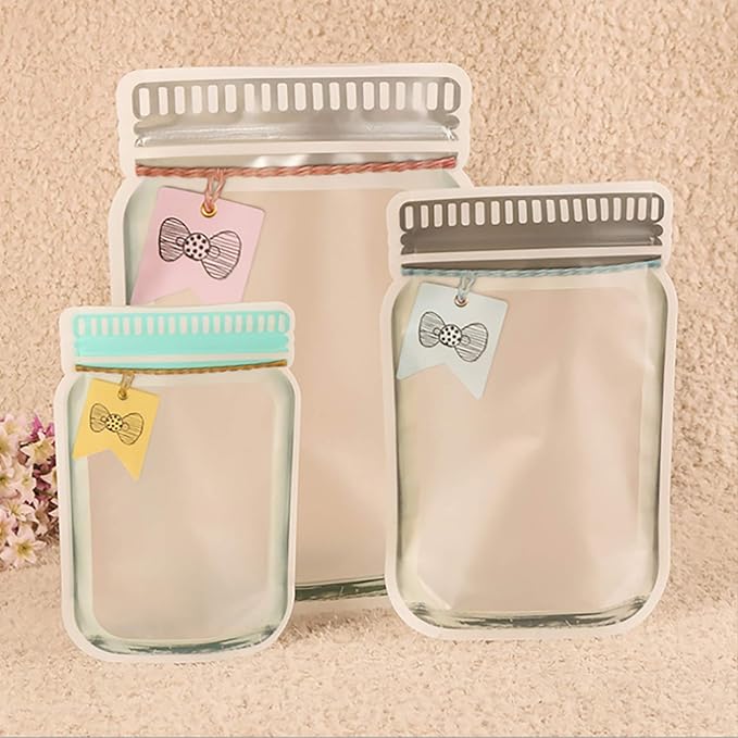 20 Pcs Mason Jar Bags Cute Reusable Food Storage Zipper Bags Leak-Proof Airtight Sealed for Kitchen Travel Camping